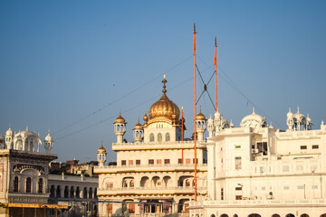 View of details of architecture inside Golden Temple - Harmandir Sahib in Amritsar, Punjab, India,...