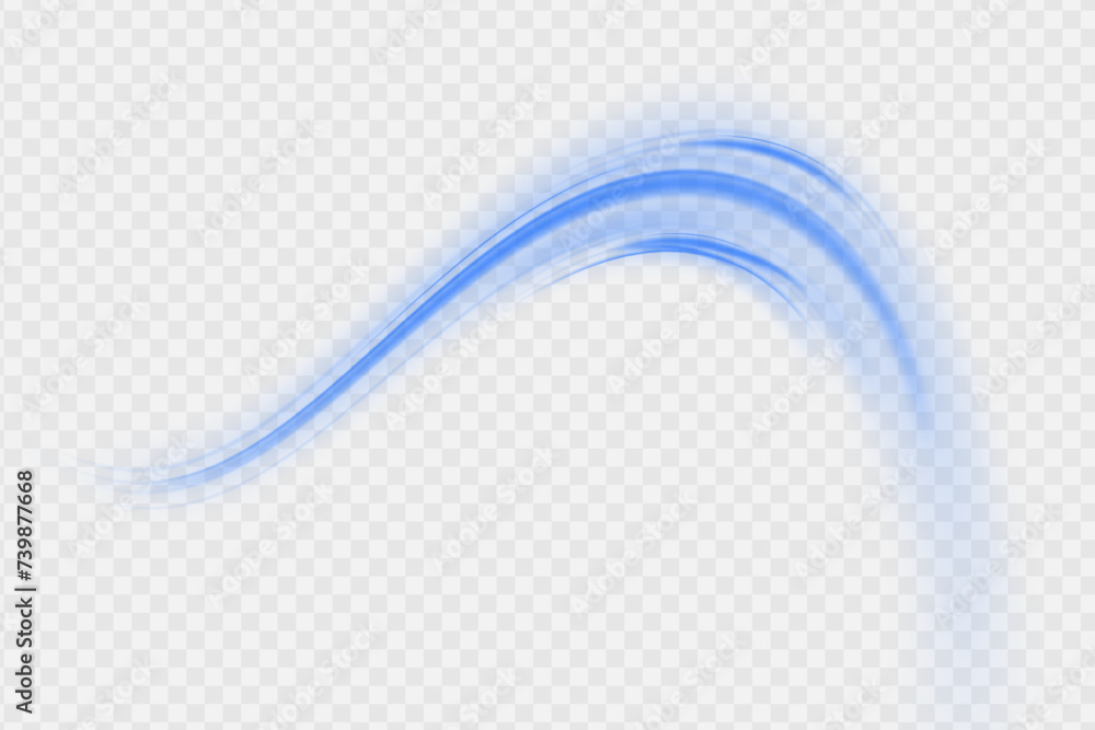 Poster wavy transparent curved lines in the form of a blue wave, dynamically flowing sea water in a large s