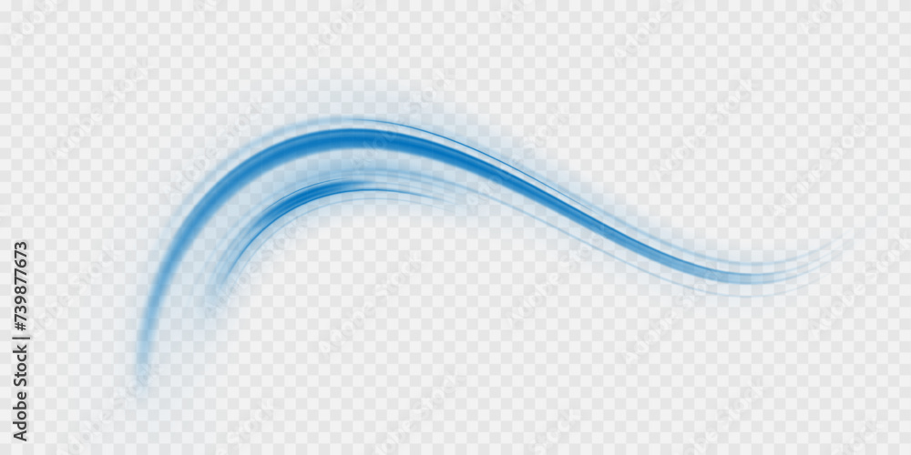 Poster wavy transparent curved lines in the form of a blue wave, dynamically flowing sea water in a large s