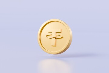 3d Gold coin or bitcoin currency money icon. Bitcoin digital gold coin icon. business and financial exchange. digital crypto currency concept. Isolated on purple background. 3d rendering.