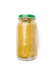 Baby Food Jar Isolated, Kid Puree Glass Bottle, Healthy Child Nutrition, Toddler Diet, Small Jar with Baby Food