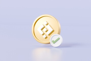 3d Gold coin or bitcoin currency money with checkmark icon. Bitcoin digital gold coin icon. business and financial exchange. Digital crypto currency concept. Isolated background. 3d rendering.