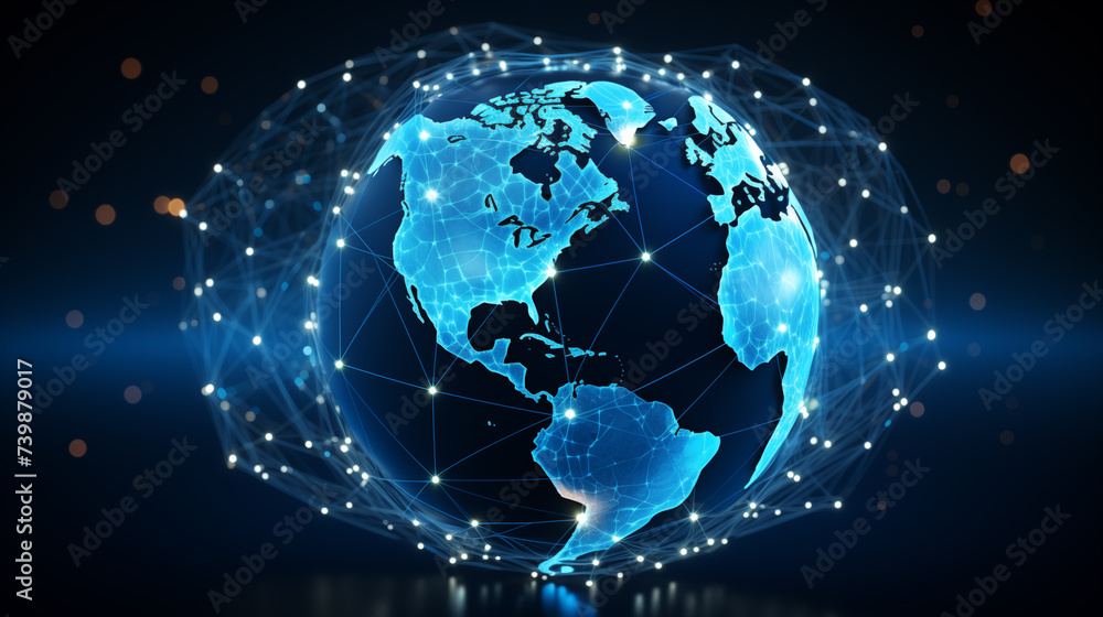 Poster digital globe with luminous continents background image. highlighting global networks desktop wallpa