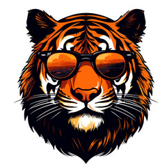 Tiger head with sunglasses. Vector illustration for t-shirt design.