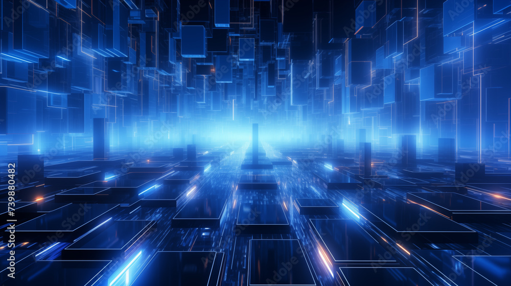 Poster luminous blue geometric architecture background image. matrix of advanced computing desktop wallpape