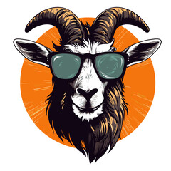 Portrait of goat with sunglasses. Vector illustration for your design.