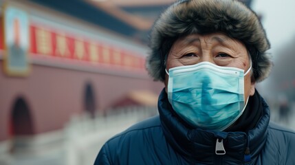 Senior chinese man wearing medical mask 
