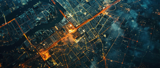 Banner of aerial satellite view of industry zone a typical Europe