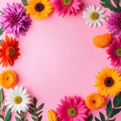 Framed flowers isolated on background top view. Mixed flower arrangements. Copy space. Blooms for mom. Wedding concept, Mother day, Bride beautiful bouquet, Birthday, Valentine day.