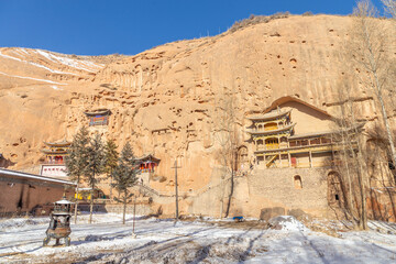 Mati Temple (or Matisi Temple). Qianfo Grottoes (south caves or thousand Buddha caves). Zhangye city, China.