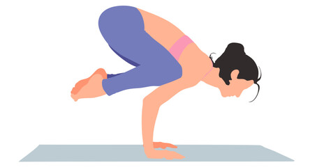 Young woman practicing yoga doing forearm stand crane pose asana.
