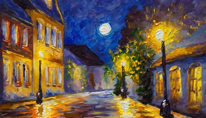 Foto op Canvas Night street landscape oil painting © Giuseppe Cammino