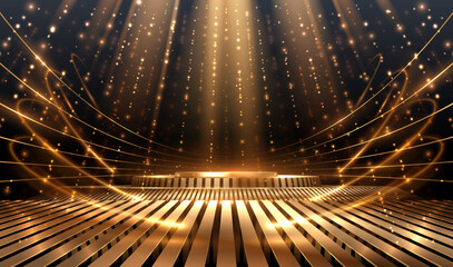 Golden stage with light rays effect