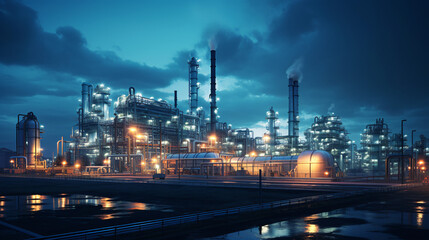 Night scene of a heavy industrial chemical plant.