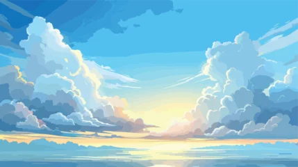 Zelfklevend Fotobehang Flat Vector Cartoon Sky Blue Cloud Background © Vector
