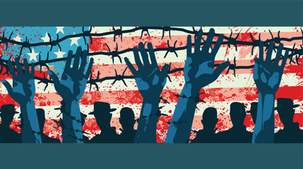 Flat Vector Hands of people with American flag 