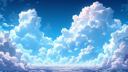 Cartoon big clouds, sunset or sunrise.