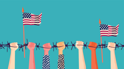 Flat Vector Hands of people with American flag 