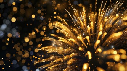 Golden Celebration: Abstract Fireworks Bursting in the Night Sky