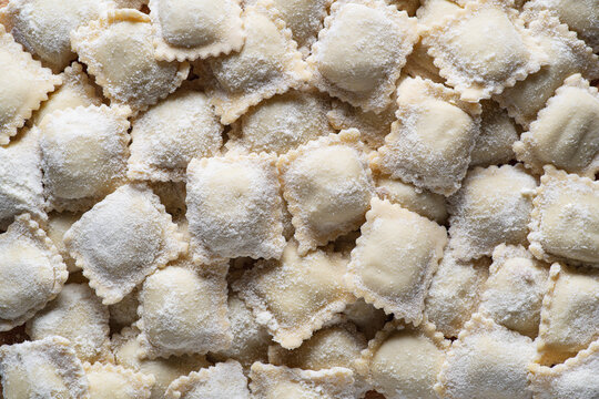 Handmade italian background ravioli. Top view.