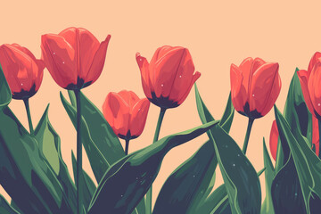 close up bouquet of colorful tulips as gift for easter, anniversary, birthday, mothers day In pastel spring colours with pink background isolated illustration vintage retro postcard style copy space - obrazy, fototapety, plakaty