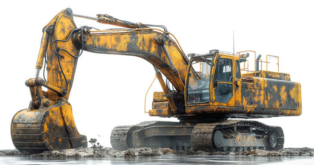 Excavators for digging around large trees to plant in new places Shoveling large and small stones or scooping and transporting garbage or spreading land for irrigation on a white background. AI genera - obrazy, fototapety, plakaty