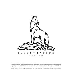 Simple premium howling lone wolf logo design vector art illustration
