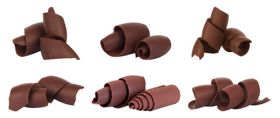 Set of Chocolate Curls and shavings, isolated on transparent background