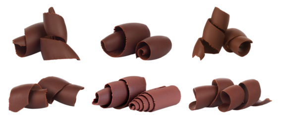 Set of Chocolate Curls and shavings, isolated on transparent background