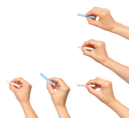Set of Women Hands, which holding a chalk, isolated on transparent background - 739886669