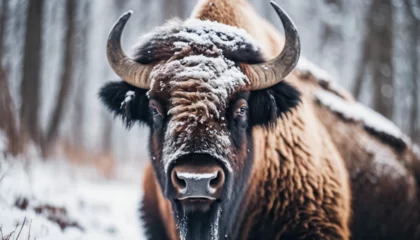 Keuken spatwand met foto close up view of bison at winter  © abu