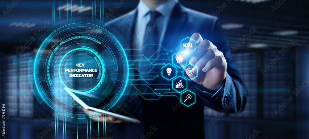Poster kpi key performance indicator business and technology concept on screen.