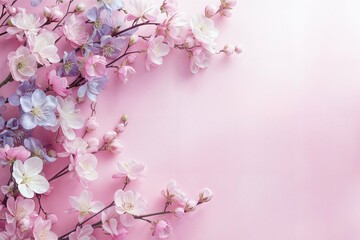 Spring blossom banner: Delicate flowers on pink, perfect for mother's day or weddings with copyspace