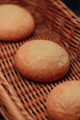Round shortbread cookies in a wicker basket