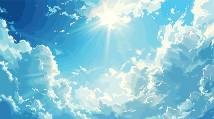 Vector Blue sky with clouds. Anime style background