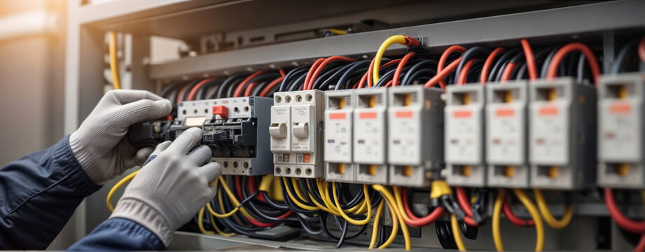 A technician carefully examines voltage levels at the circuit breaker terminal and checks the cable wiring in the main power distribution board