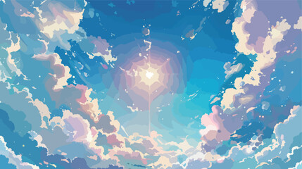 Vector Blue sky with clouds. Anime style background