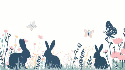 Vector Cute Easter banner with Easter bunnies