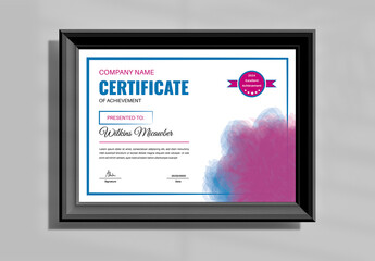 Achievement Certificate Layout With Watercolor