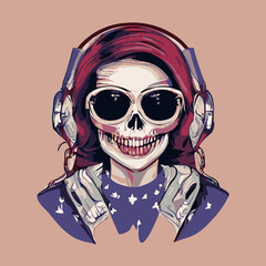 illustrations woman wearing sunglasses and a skull vector , cranium skull , human skull vector,free vector mask vector design 