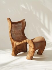 Designer Wooden Chair in a Sunlit Modern Interior