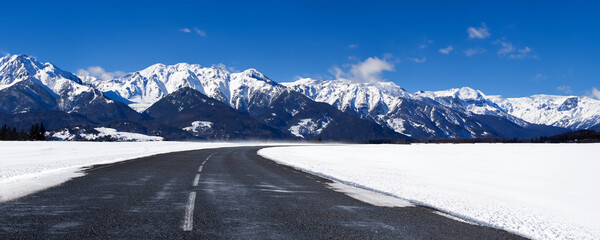 winter road panorama in the switzerland alps, generative ai - 739891230