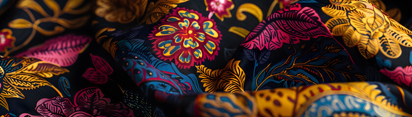 Textile print mockup on a cotton fabric T-shirt, showcasing intricate patterns and colors