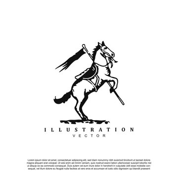Vintage retro hand drawn horse with flag logo design for your brand or business
