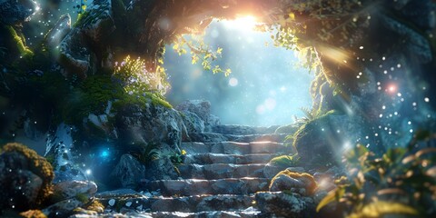 Concept of an Imaginary Staircase Leading to a Heavenly Realm in a Surreal Setting. Concept Surreal Photography, Imaginary Staircase, Heavenly Realm, Fantasy Landscape, Ethereal Portraits