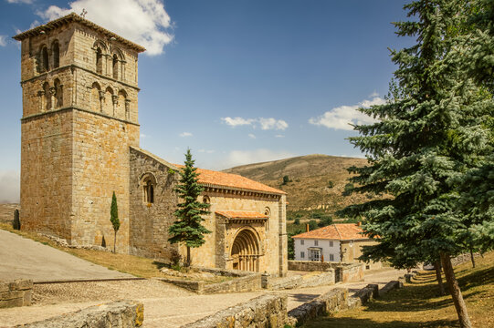 View of the Collegiate Church of San Pedro de Cervatos amidst nature