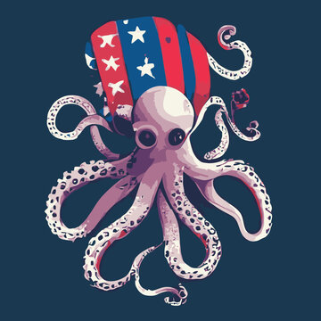 vector artwork A cartoon octopus with a flag american vector design abstract design for use in design and print poster canvas