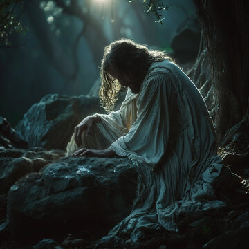 Prayer of Jesus Christ in the Garden of Gethsemane. Christian depiction of gospel events. For church publications and prints