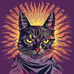 vector artwork A cat cute ,cat T-Shirt , Kitty T-Shirt with a sunburst design for use in design and print poster canvas