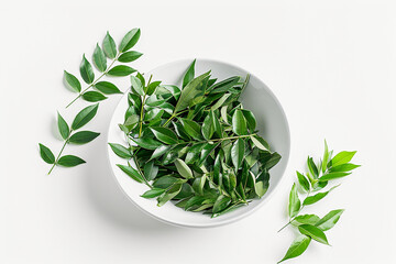 Curry Leaves, Curry Leaves Dish, Curry Leaves Dish On A White Background